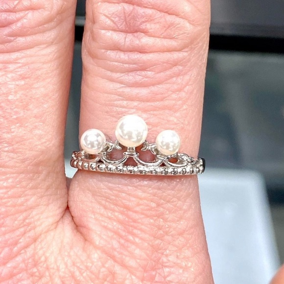 Genuine Freshwater Pearl Princess 3 Stone Crown Ring in 925 Sterling Silver - Picture 5 of 12
